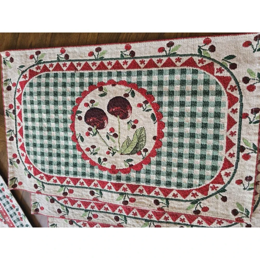 Vintage Cherry Tapestry Placemats Set of 8 with 70